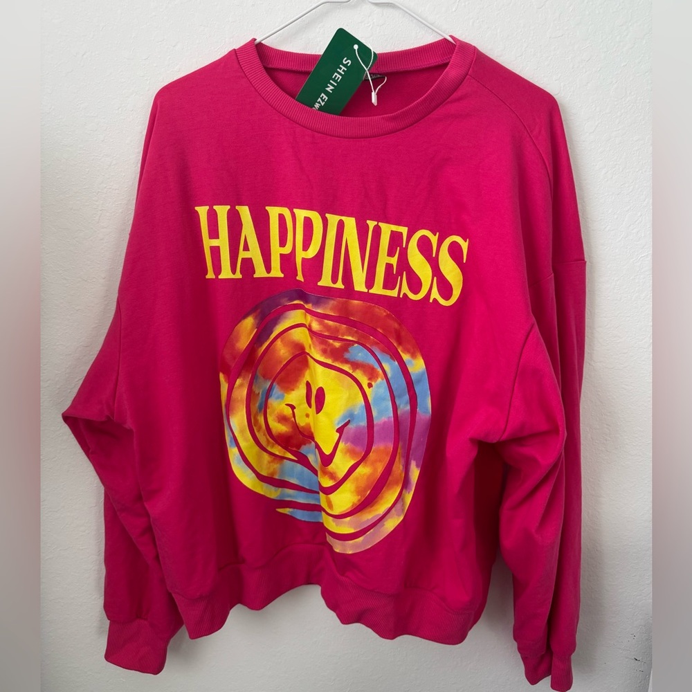 NWT -Women’s Bright Pink Happiness Sweatshirt Size Medium SHEIN